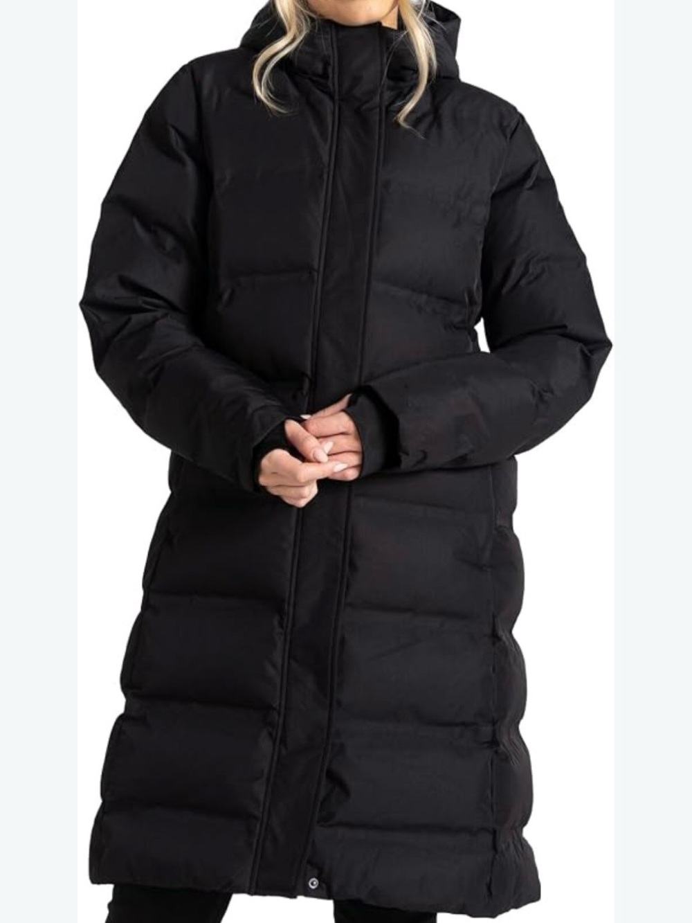 UNIGLO Black Long Hooded Puffer Down Coat NWOT